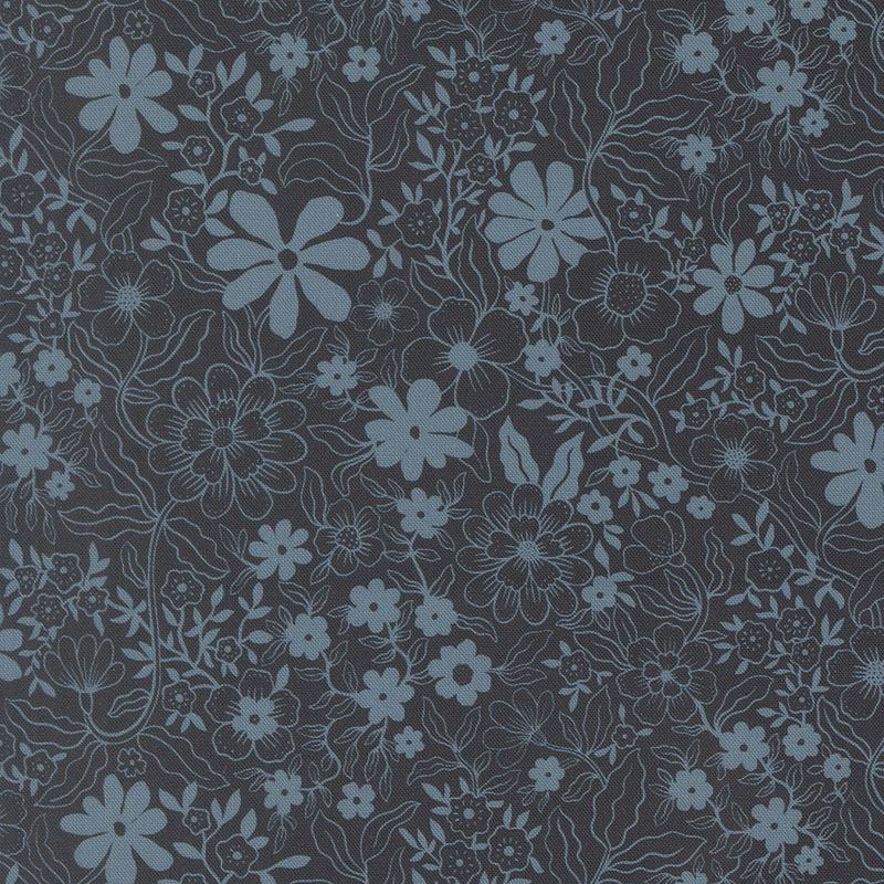 Feather And Forest Bloom By Linn Warme For Moda - Digital Print - Midnight