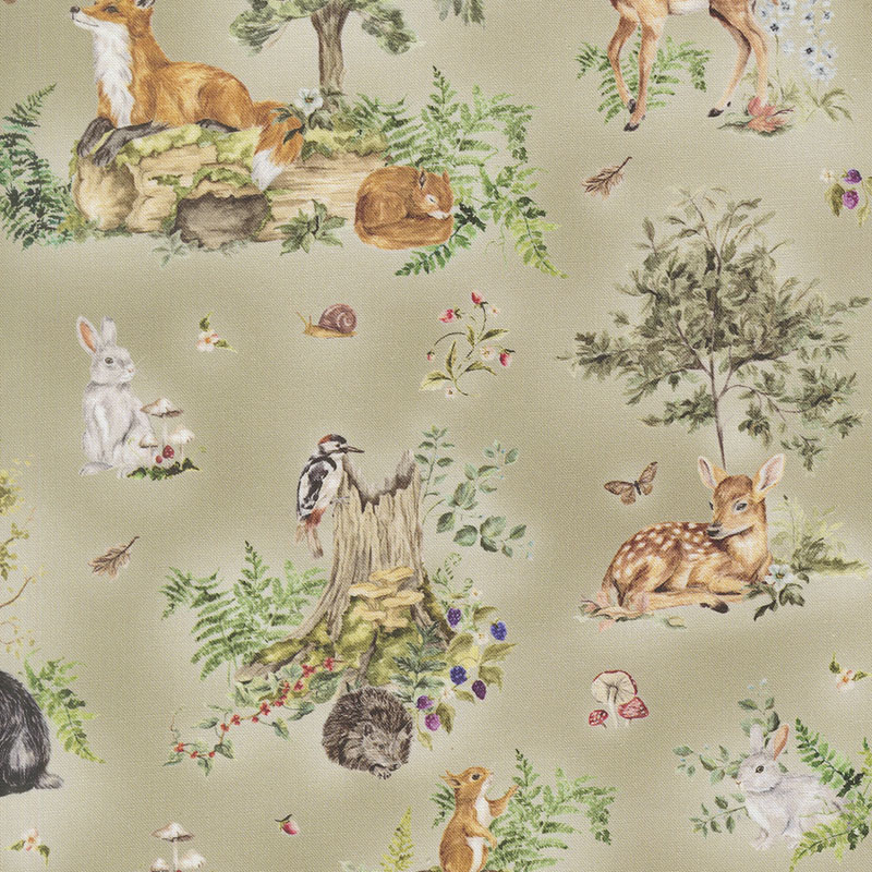 Fable And Fern By Watercolour Heart For Moda - Digitally Printed - Sage