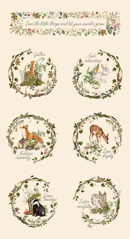 Fable And Fern By Watercolour Heart For Moda - Digitally Printed - 24" X 45" Panel - Eggshell