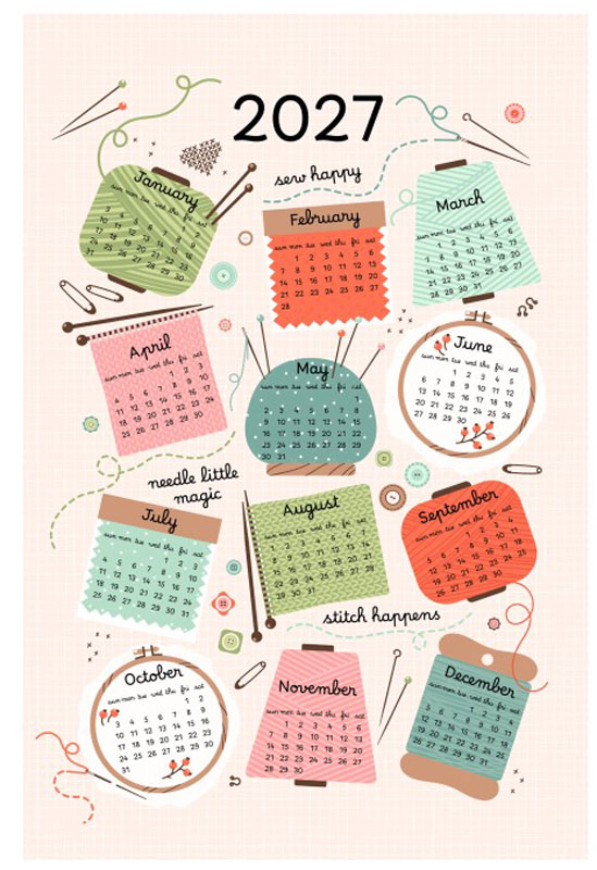 Tea Towel Sewing Calendar 2027 By Elena Amo For Moda - Multiple Of 6