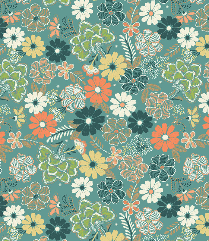 Retro Garden By Benartex - Medium Teal