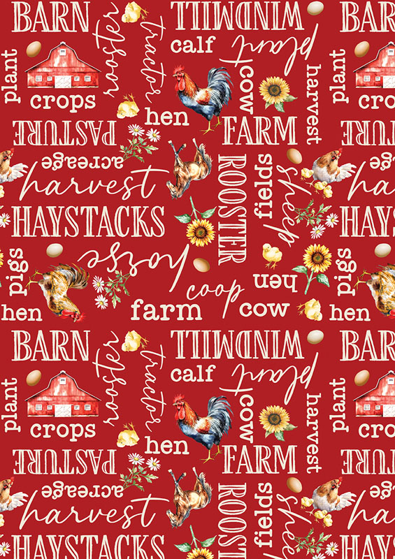 Green Acres By Kanvas Studio For Benartex - Red - Digitally Printed