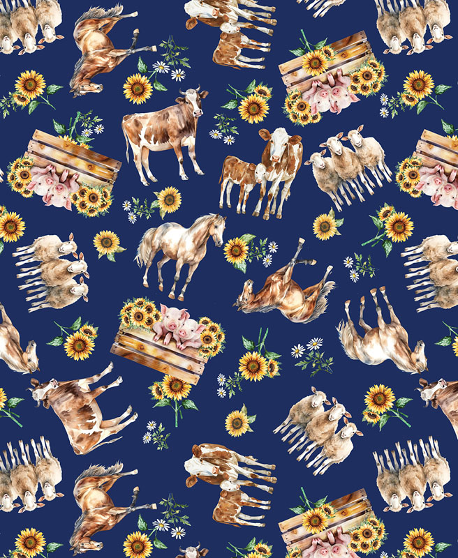 Green Acres By Kanvas Studio For Benartex - Navy - Digitally Printed