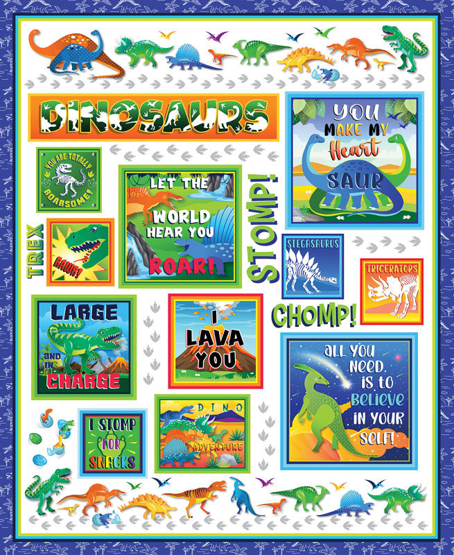 Dino Friends By Kanvas Studio For Benartex - Panel - Multi - Digitally Printed