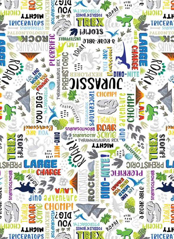 Dino Friends By Kanvas Studio For Benartex - White - Digitally Printed