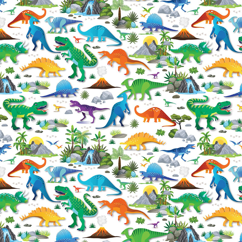 Dino Friends By Kanvas Studio For Benartex - White - Digitally Printed