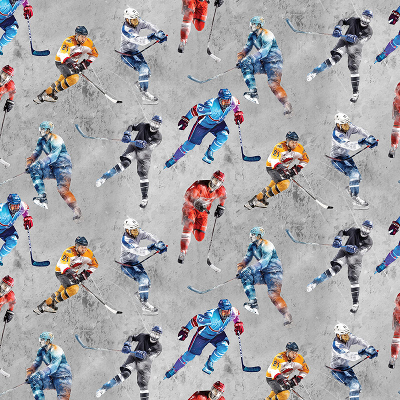 Ice Hockey By Skyline Studio For Benartex - Light Grey - Digitally Printed