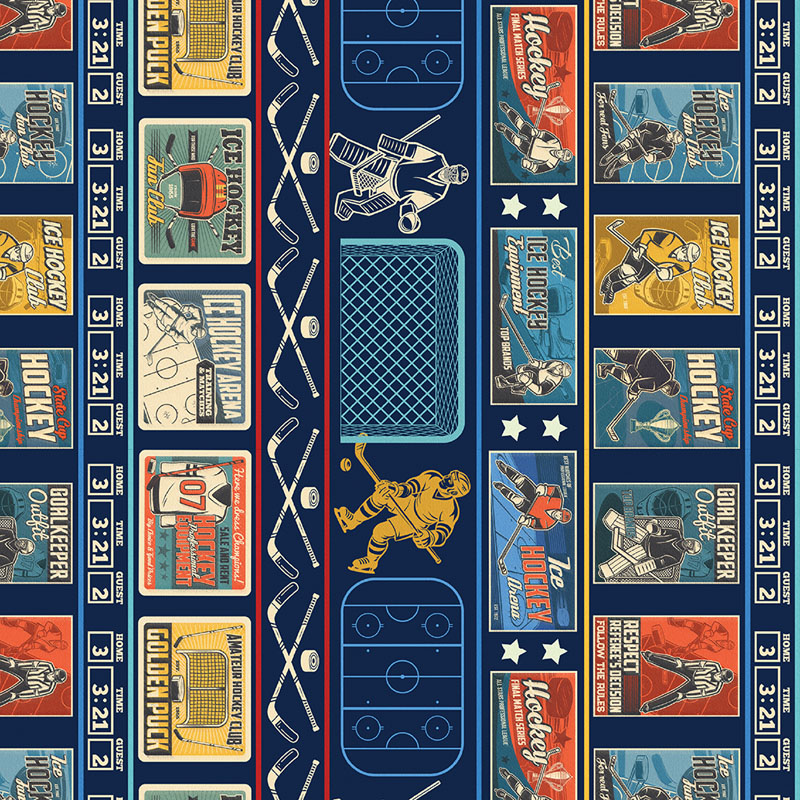 Ice Hockey By Skyline Studio For Benartex - Navy/Multi - Digitally Printed