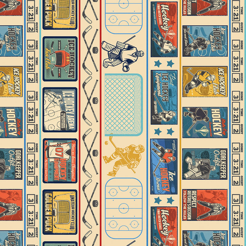 Ice Hockey By Skyline Studio For Benartex - Tan/Multi - Digitally Printed