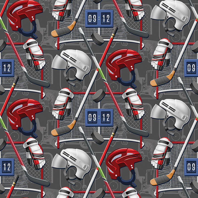 Ice Hockey By Skyline Studio For Benartex - Charcoal - Digitally Printed