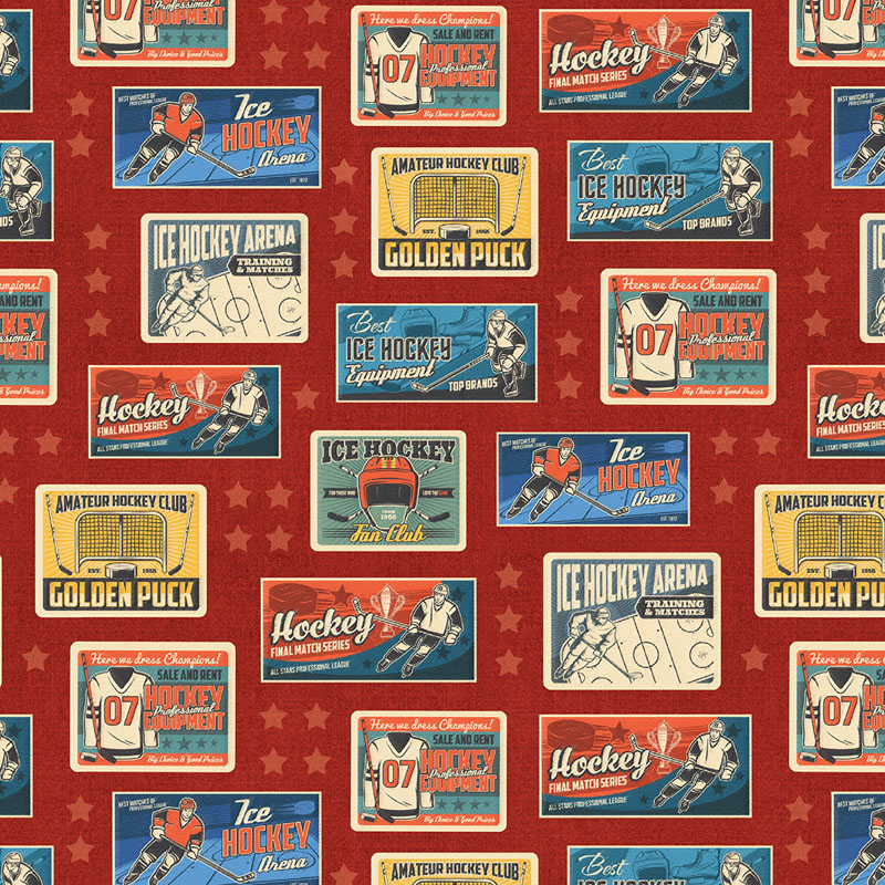 Ice Hockey By Skyline Studio For Benartex - Red - Digitally Printed