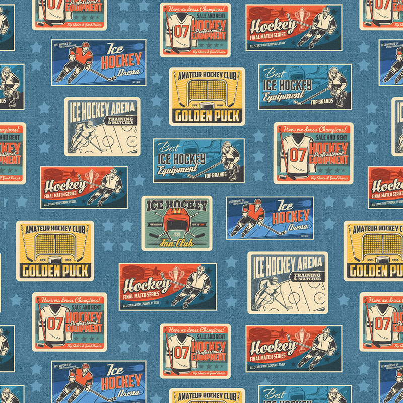 Ice Hockey By Skyline Studio For Benartex - Blue - Digitally Printed