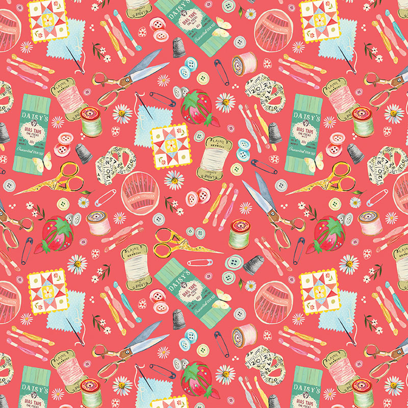 Love And Stitches By Katie Daisy For Benartex - Peach Jam - Digitally Printed