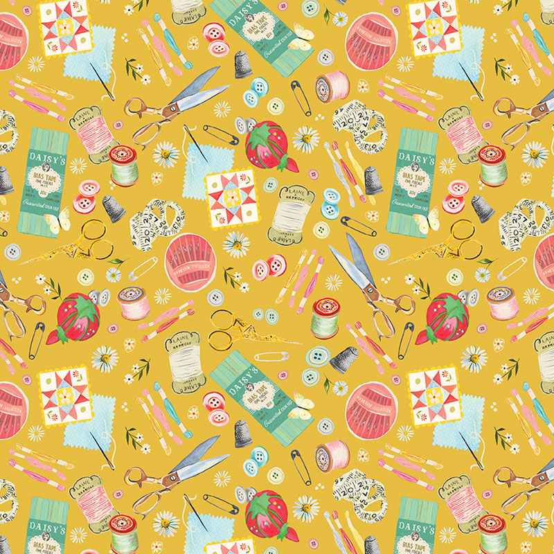 Love And Stitches By Katie Daisy For Benartex - Yellow - Digitally Printed