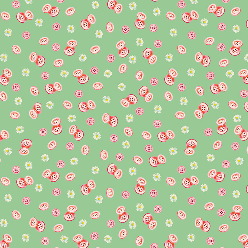 Love And Stitches By Katie Daisy For Benartex - Green - Digitally Printed