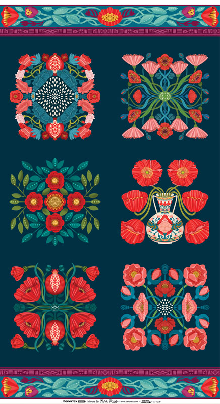 Mirrors By Nina Pace For Benartex - Digitally Printed - Dark Teal/Multi