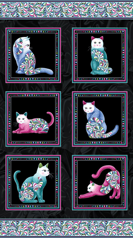 Cat\'s Meow By Ann Lauer Benartex - Panel - Black/Multi - Pearlescent