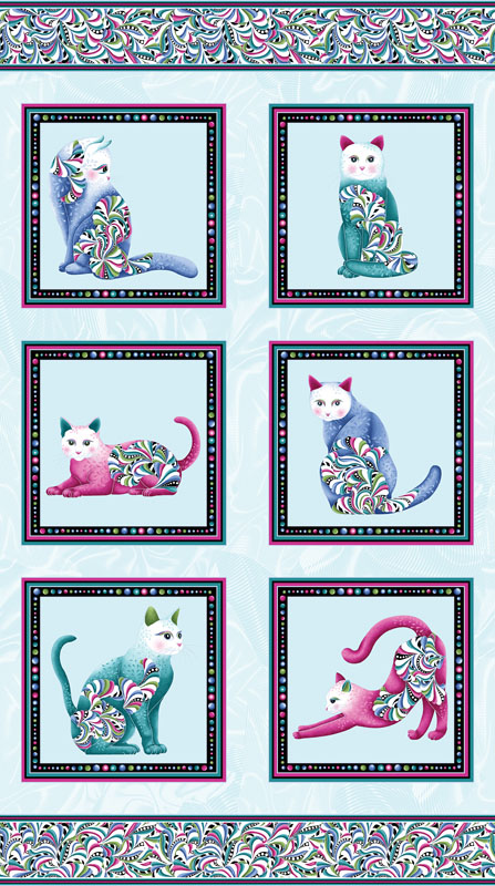 Cat\'s Meow By Ann Lauer Benartex - Panel - Light Teal/Multi - Pearlescent