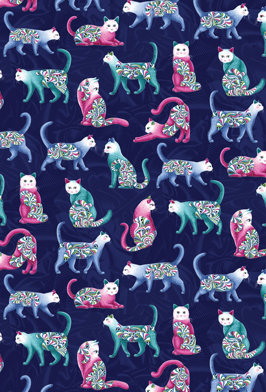 Cat\'s Meow By Ann Lauer Benartex - Navy/Multi - Pearlescent