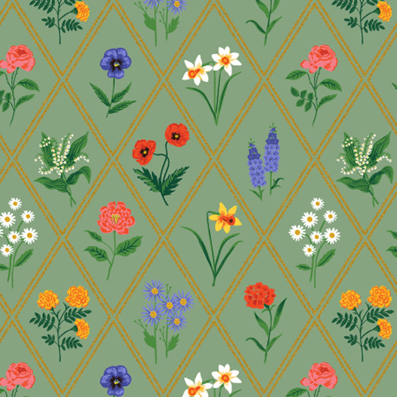 Garden Club By Rifle Paper Co. For Cotton + Steel - Green - Metallic