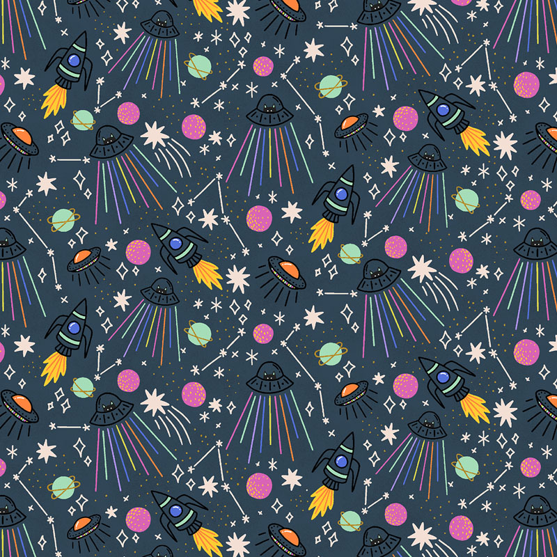 Space Cadet By Cotton + Steel For Rjr Fabrics - Eclipse - Metallic