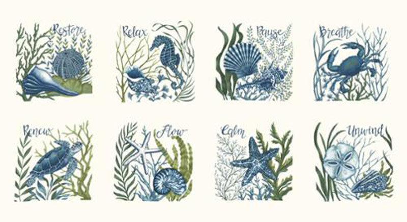 Seaside By Deb Strain For Moda - 24" X 45" Panel - Seafoam White