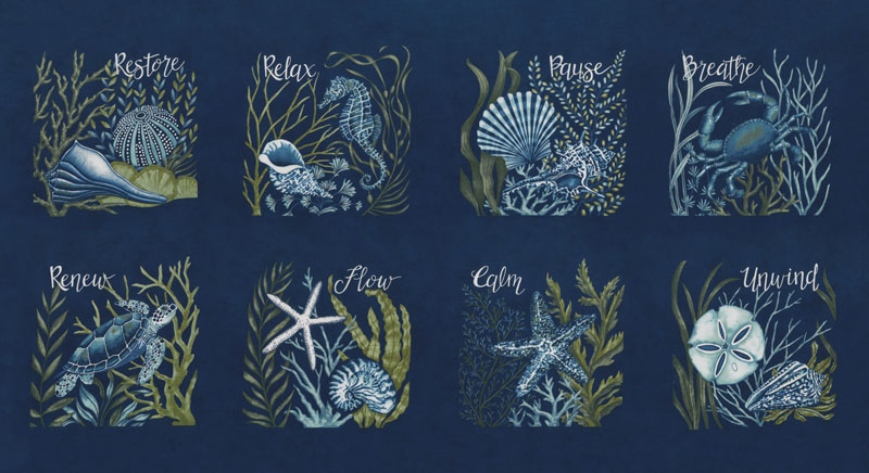 Seaside By Deb Strain For Moda - 24" X 45" Panel -Deep Sea