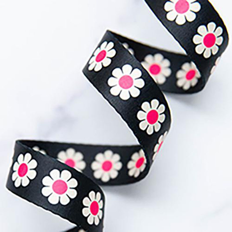 Webbing Daisy In Hot Pink 1" Wide 22.86 Mtr By Alexia Marcelle Abegg For Moda