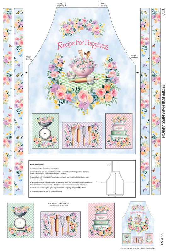 Recipe For Happiness 60" By Kanvas Studio For Benartex - Recipe For Happiness Apron Duck Cloth - Multi
