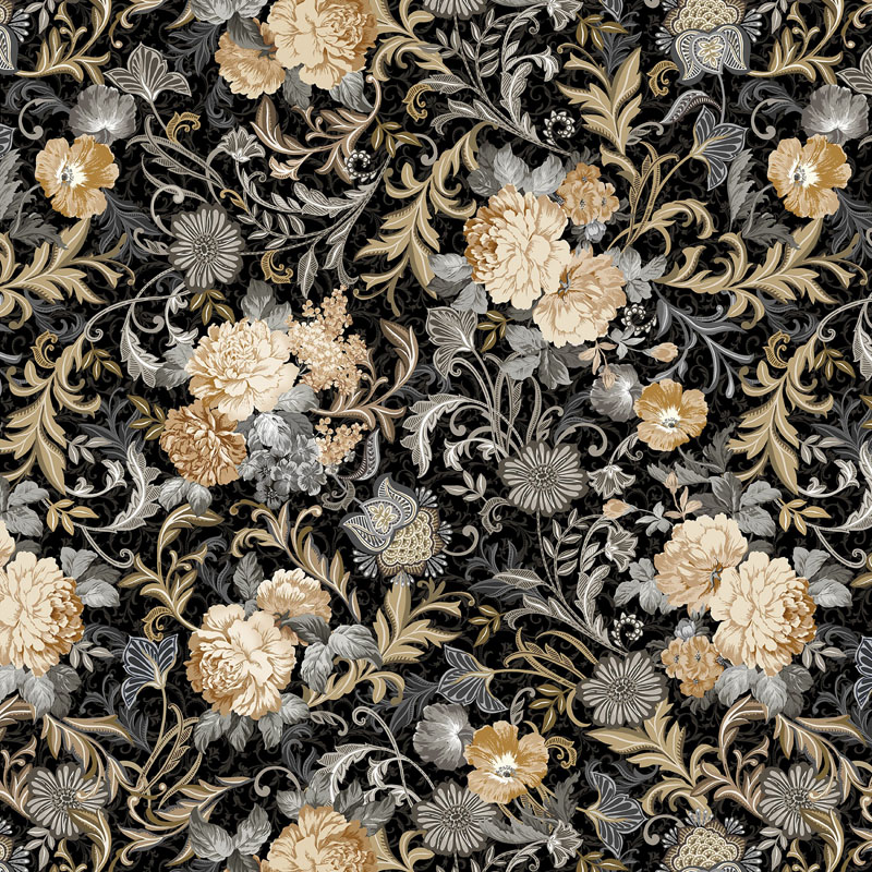 Warm Embrace By Kanvas Studio For Benartex - Floral Embrace Black