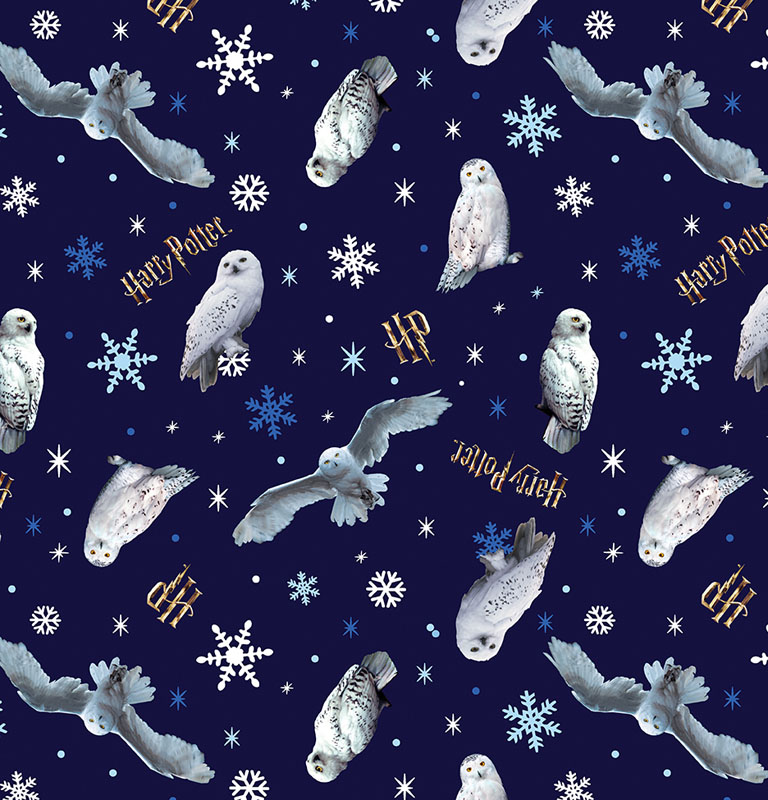 Harry Potter Winter By Warner Bros For Benartex - Winter Owls Navy