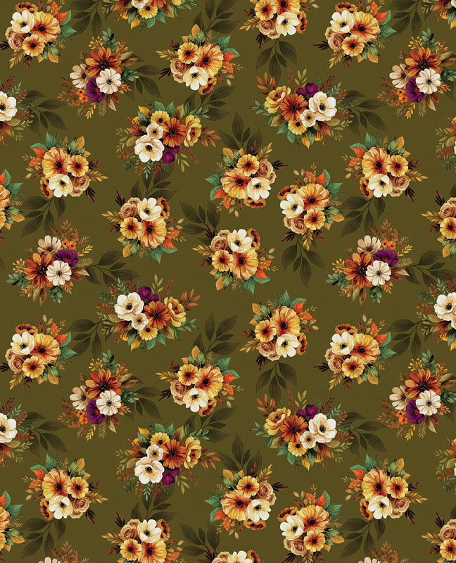 Amber And Spice By Kanvas Studio For Benartex - Amber & Spice Bouquets Green