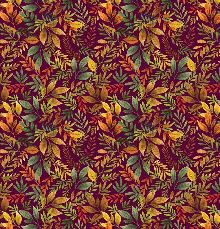 Amber And Spice By Kanvas Studio For Benartex - Amber & Spice Leaves Wine