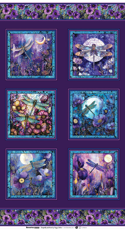 Dragonfly And Moon By Peggy Collins For Benartex - Dragonfly & Moon Panel Plum/Midnight