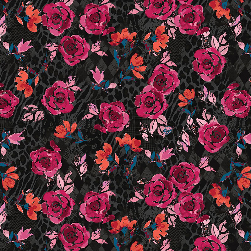 Grunge Gone Glam By Jane Clauss For Benartex - Rose Noir Lawn
