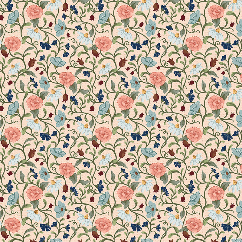 Emma\'s Farmhouse By Fox And Fables For Benartex - Emma\'s Floral Trails Light Peach/Multi