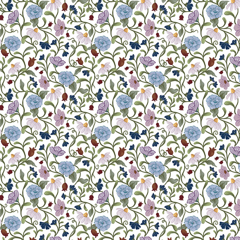 Emma\'s Farmhouse By Fox And Fables For Benartex - Emma\'s Floral Trails Light Blue/Multi