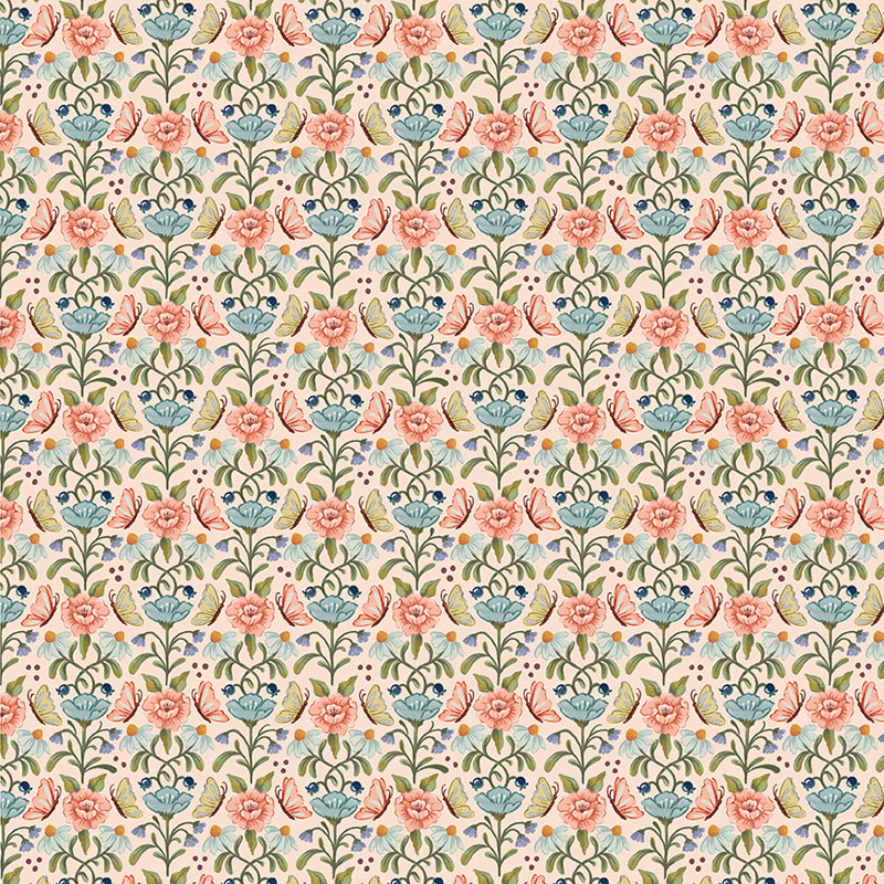 Emma\'s Farmhouse By Fox And Fables For Benartex - Fairytale Meadow Light Peach/Multi