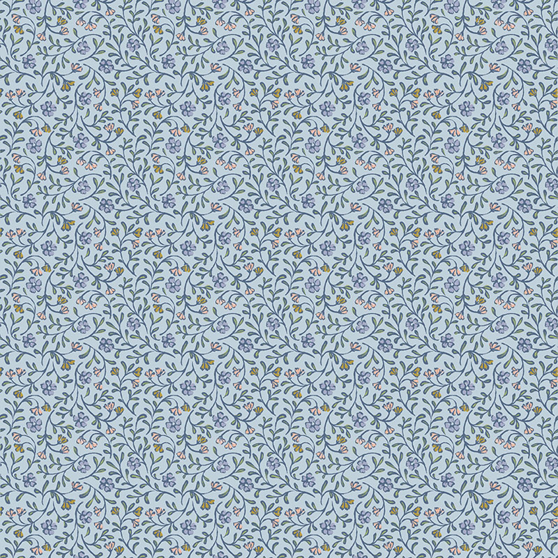 Emma\'s Farmhouse By Fox And Fables For Benartex - Block Print Floral Medium Blue