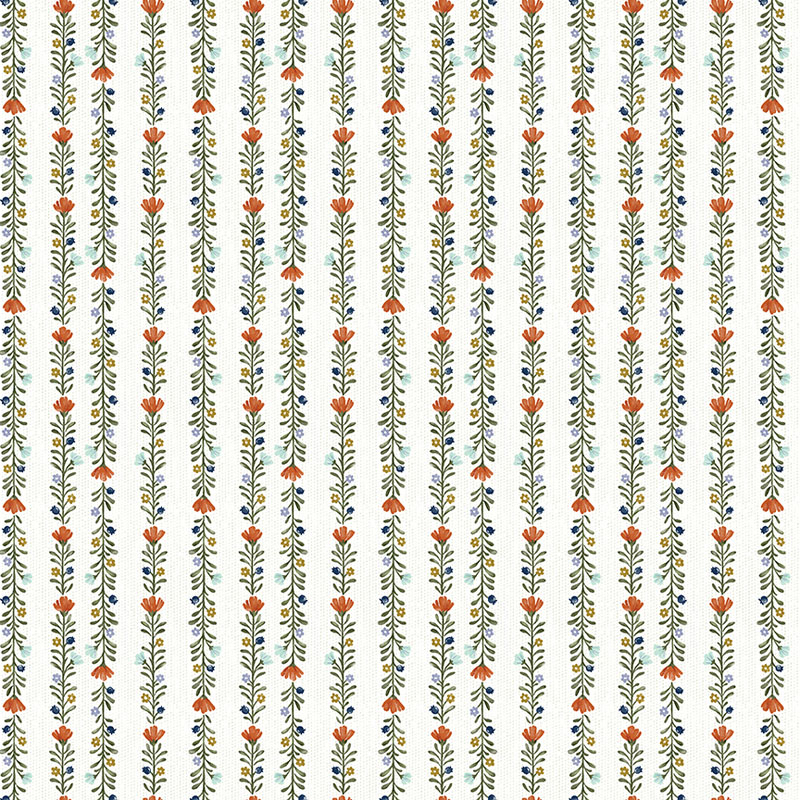 Emma\'s Farmhouse By Fox And Fables For Benartex - Folk Stripe Natural/Coral