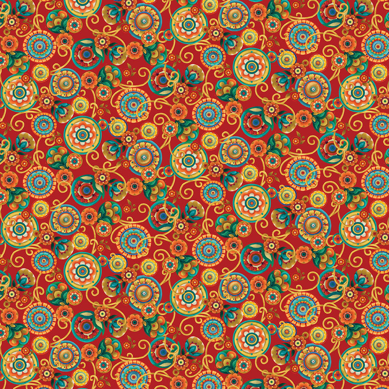Sun Festival By David Galchutt For Benartex - Red/Multi