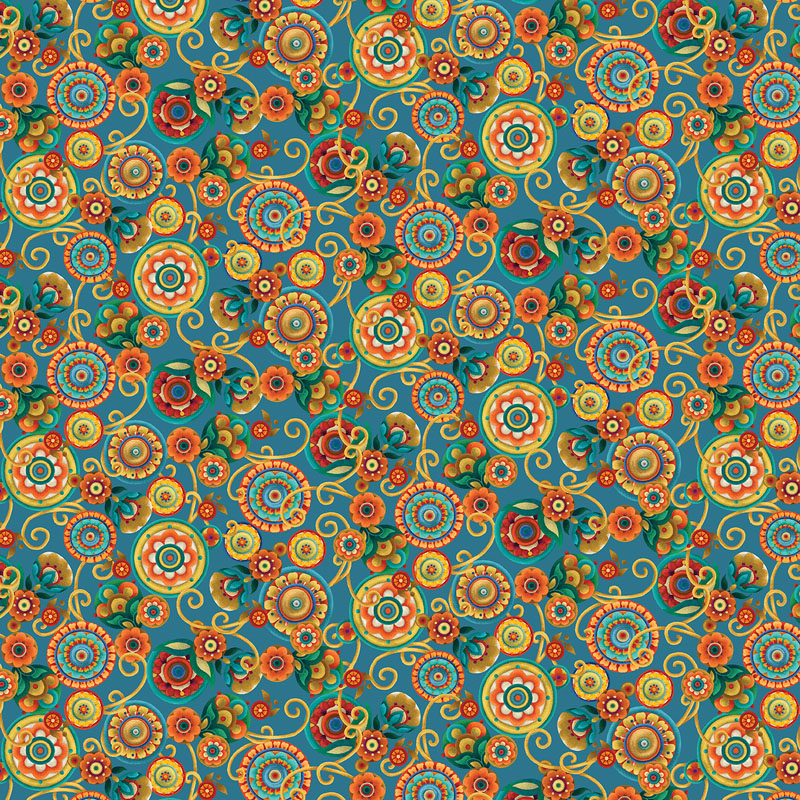 Sun Festival By David Galchutt For Benartex - Teal/Multi