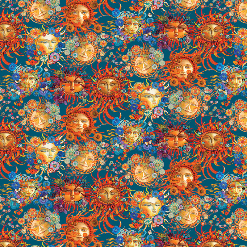 Sun Festival By David Galchutt For Benartex - Dark Teal/Multi