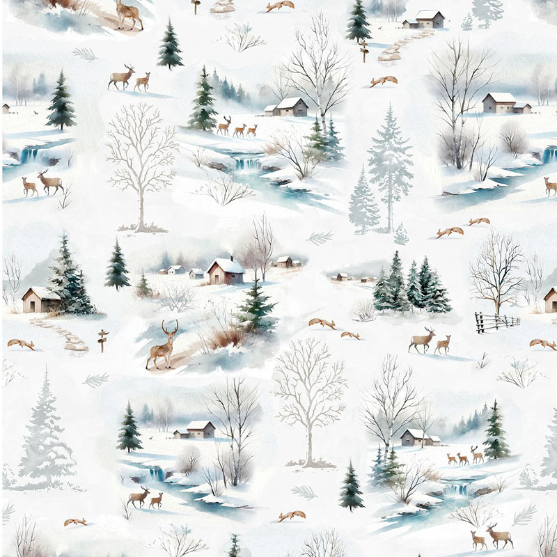 Wintery Pines By Kanvas Studio For Benartex - Wintery Landscape White