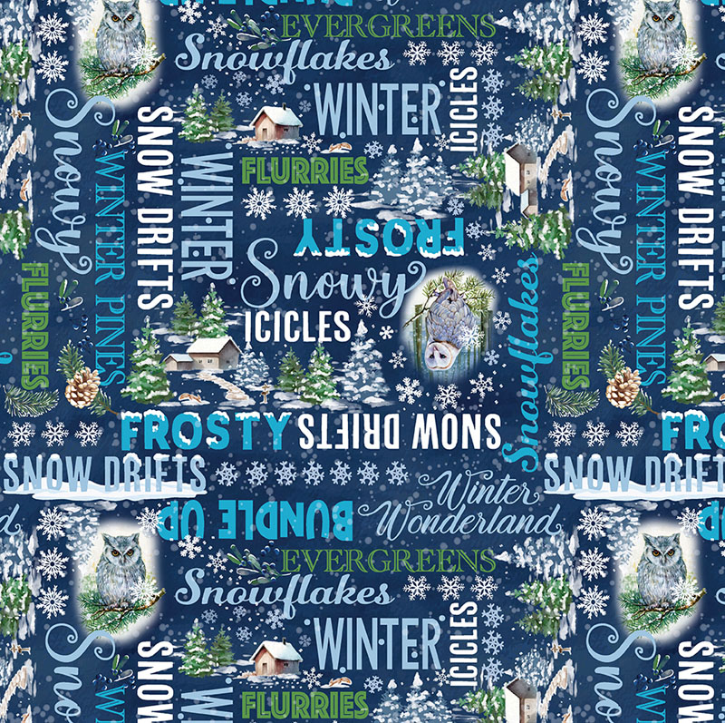 Wintery Pines By Kanvas Studio For Benartex - Wintery Words Navy
