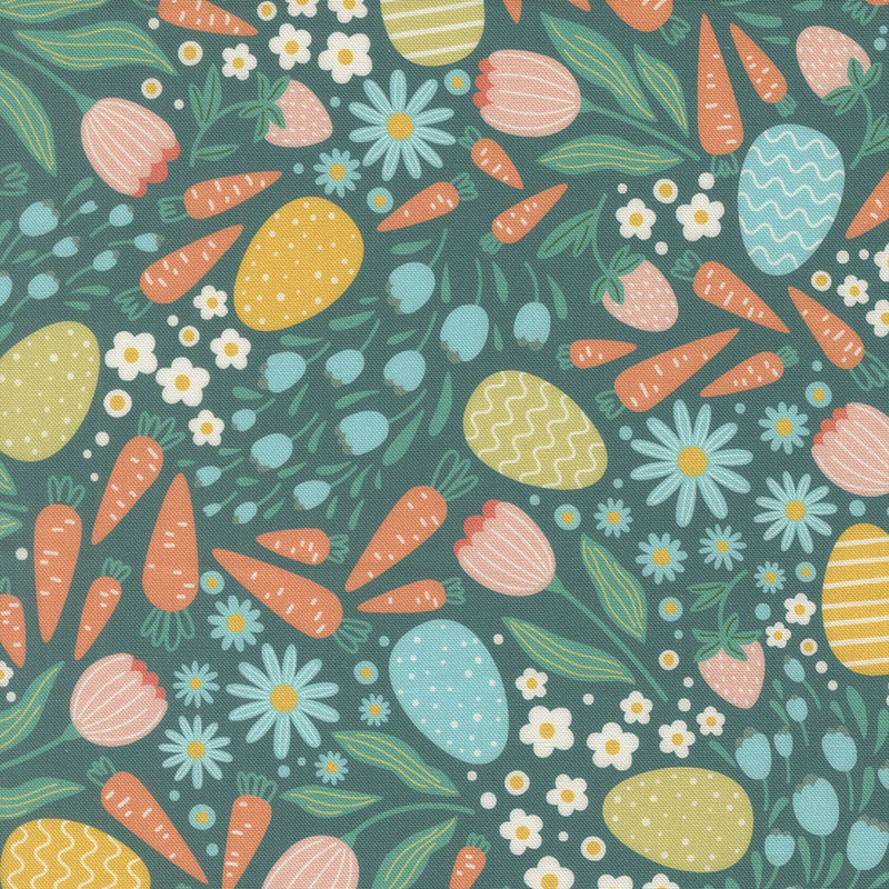 Hop Into Spring By Elena Amo For Moda - Digital Print - Teal