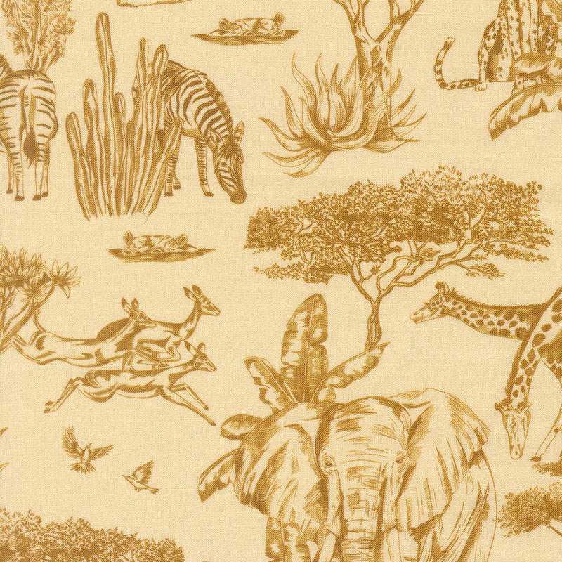 Safari Song By Watercolour Heart For Moda - Digital Print - Camel