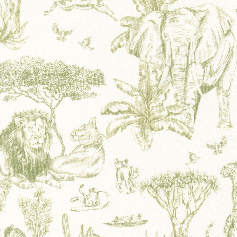 Safari Song By Watercolour Heart For Moda - Digital Print - Porcelain-Green