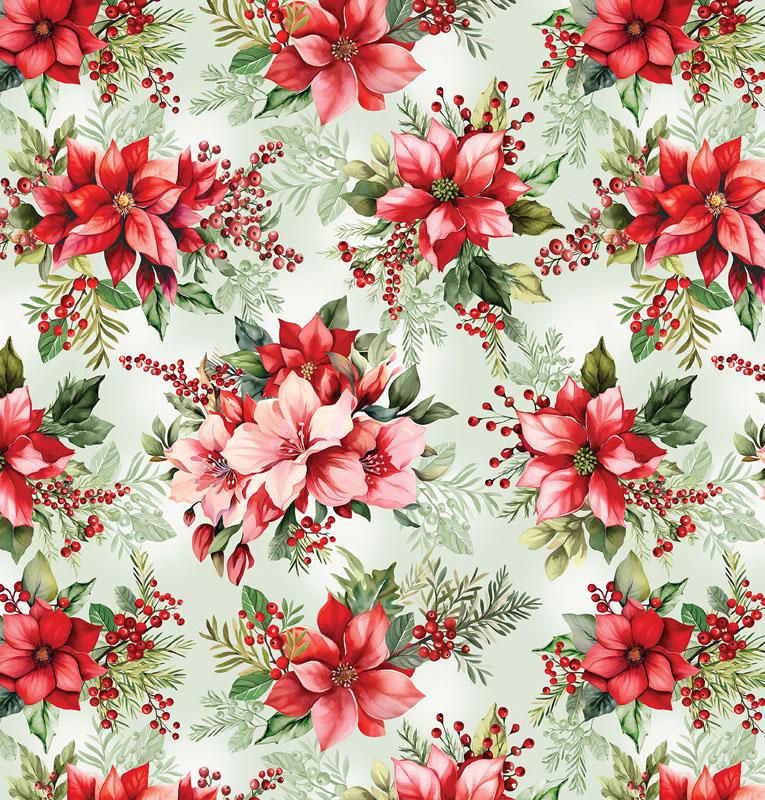 Heartfelt Christmas - Holiday Poinsettias 108" By Kanvas Studio For Benartex - Sage