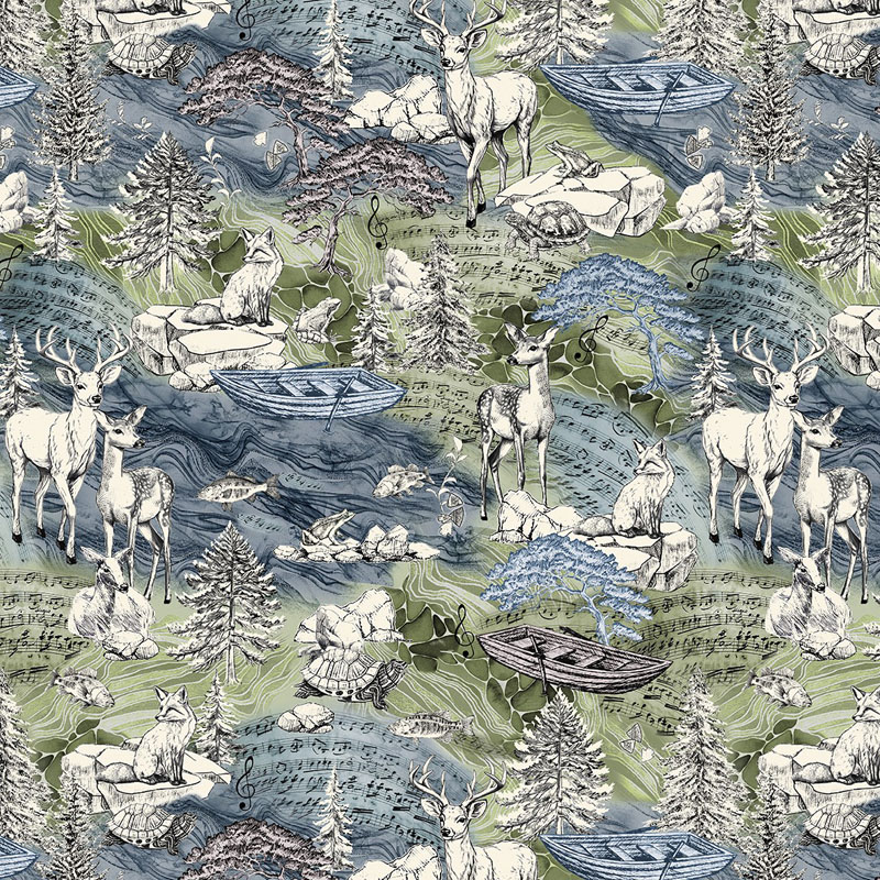 River Life By Belle Of Seams Sew Me For Benartex - Blue/Green